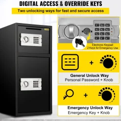 VEVOR Large Double Door Security Safe Box 2.6 Cubic Feet Steel Safe Box Strong Box with Digital Lock for Money Gun Jewelry Black