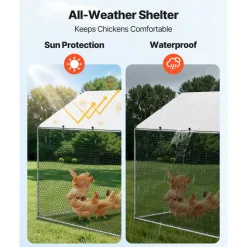 VEVOR Large Metal Chicken Coop, 9.8 x 26.2 x 6.6 ft, Walk-in Chicken Runs with Waterproof Cover, Spire Roof Hen House Enclosure with Lock, Outdoor Duck Rabbit Cage Poultry Pen for Backyard, Farm, Yard