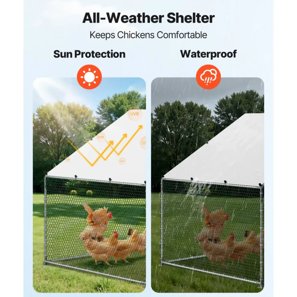 VEVOR Large Metal Chicken Coop 6.6x6.6x6.6 ft Walk-in Chicken Run House, Spire Roof Hen House Enclosure with Cover and Security Lock, Outdoor Duck Rabbit Cage Poultry Pen for Backyard, Farm, Yard