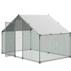 VEVOR Large Metal Chicken Coop 6.6x6.6x6.6 ft Walk-in Chicken Run House, Spire Roof Hen House Enclosure with Cover and Security Lock, Outdoor Duck Rabbit Cage Poultry Pen for Backyard, Farm, Yard