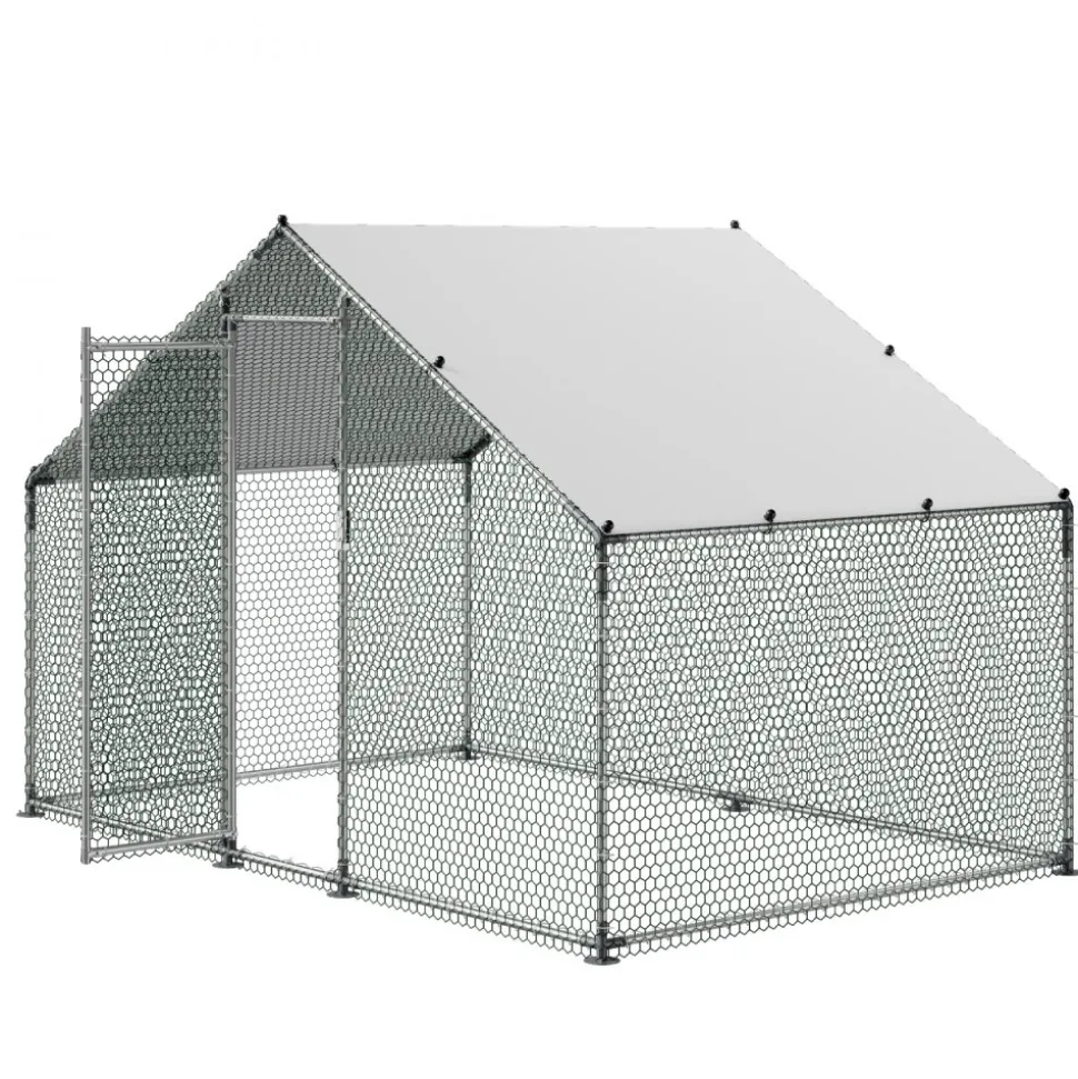 VEVOR Large Metal Chicken Coop 6.6x6.6x6.6 ft Walk-in Chicken Run House, Spire Roof Hen House Enclosure with Cover and Security Lock, Outdoor Duck Rabbit Cage Poultry Pen for Backyard, Farm, Yard