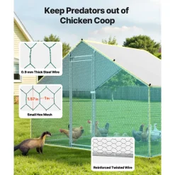 VEVOR Large Metal Chicken Coop 6.6x6.6x6.6 ft Walk-in Chicken Run House, Spire Roof Hen House Enclosure with Cover and Security Lock, Outdoor Duck Rabbit Cage Poultry Pen for Backyard, Farm, Yard