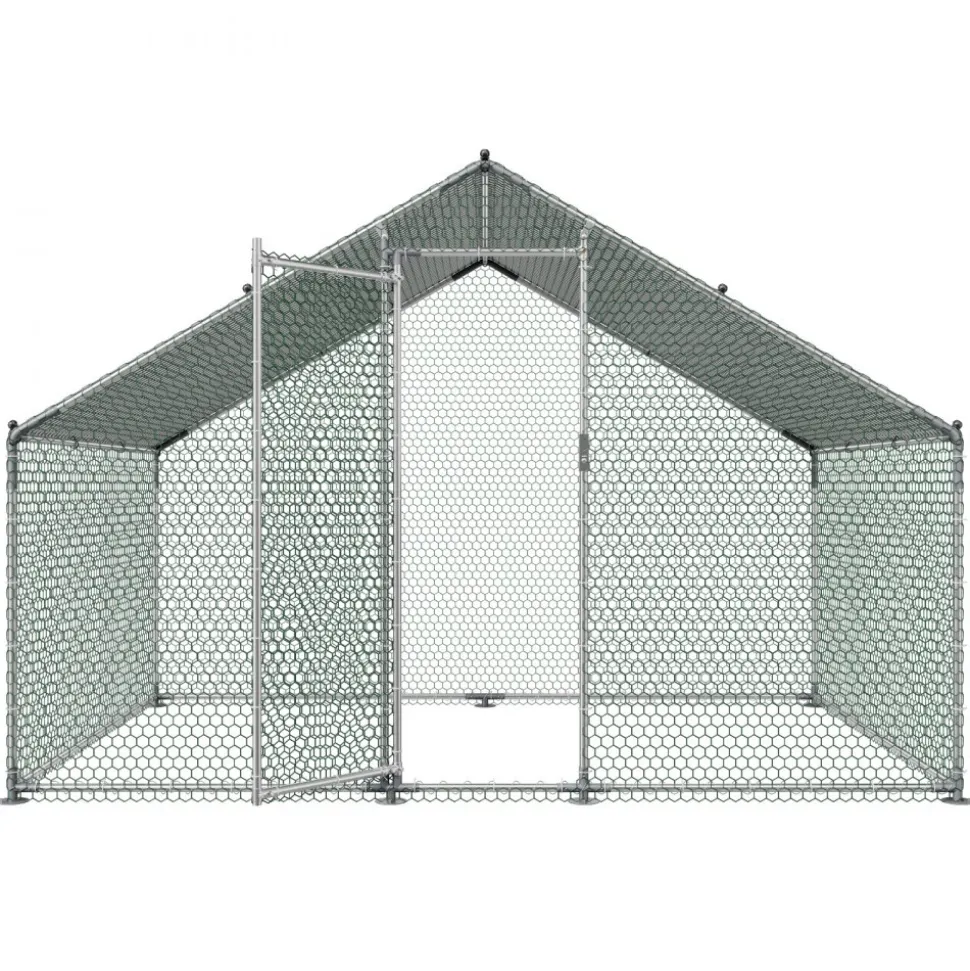 VEVOR Large Metal Chicken Coop 6.6x6.6x6.6 ft Walk-in Chicken Run House, Spire Roof Hen House Enclosure with Cover and Security Lock, Outdoor Duck Rabbit Cage Poultry Pen for Backyard, Farm, Yard
