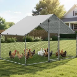 VEVOR Large Metal Chicken Coop 6.6x6.6x6.6 ft Walk-in Chicken Run House, Spire Roof Hen House Enclosure with Cover and Security Lock, Outdoor Duck Rabbit Cage Poultry Pen for Backyard, Farm, Yard