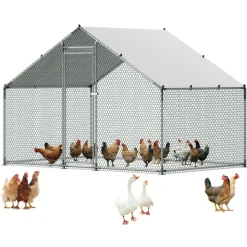 VEVOR Large Metal Chicken Coop 6.6x6.6x6.6 ft Walk-in Chicken Run House, Spire Roof Hen House Enclosure with Cover and Security Lock, Outdoor Duck Rabbit Cage Poultry Pen for Backyard, Farm, Yard