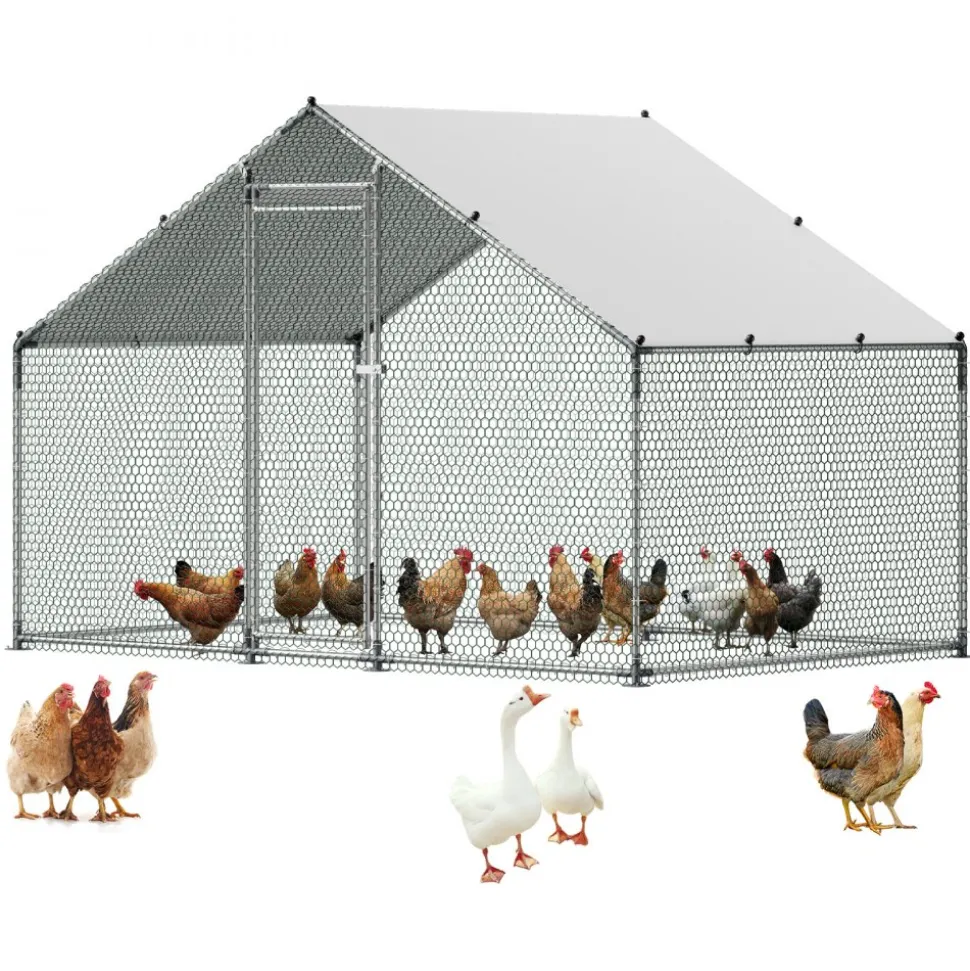 VEVOR Large Metal Chicken Coop 6.6x6.6x6.6 ft Walk-in Chicken Run House, Spire Roof Hen House Enclosure with Cover and Security Lock, Outdoor Duck Rabbit Cage Poultry Pen for Backyard, Farm, Yard