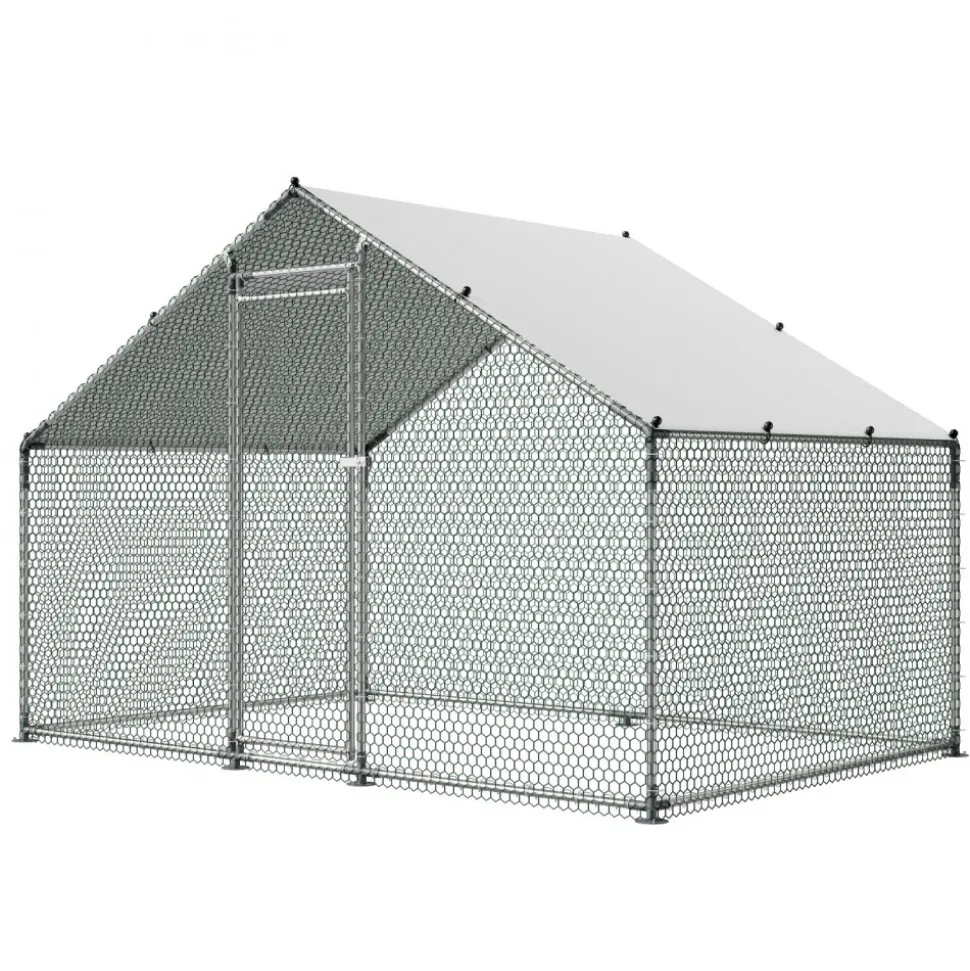VEVOR Large Metal Chicken Coop 6.6x6.6x6.6 ft Walk-in Chicken Run House, Spire Roof Hen House Enclosure with Cover and Security Lock, Outdoor Duck Rabbit Cage Poultry Pen for Backyard, Farm, Yard