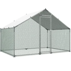 VEVOR Large Metal Chicken Coop 6.6x6.6x6.6 ft Walk-in Chicken Run House, Spire Roof Hen House Enclosure with Cover and Security Lock, Outdoor Duck Rabbit Cage Poultry Pen for Backyard, Farm, Yard