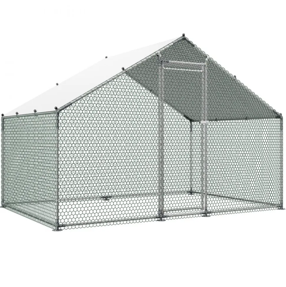 VEVOR Large Metal Chicken Coop 6.6x6.6x6.6 ft Walk-in Chicken Run House, Spire Roof Hen House Enclosure with Cover and Security Lock, Outdoor Duck Rabbit Cage Poultry Pen for Backyard, Farm, Yard