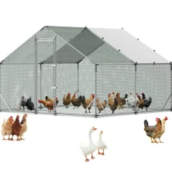 VEVOR Large Metal Chicken Coop 9.8x19.5x6.6 ft Walk-in Chicken Run House, Spire Roof Hen House Enclosure with Cover and Security Lock, Outdoor Duck Rabbit Cage Poultry Pen for Backyard, Farm, Yard