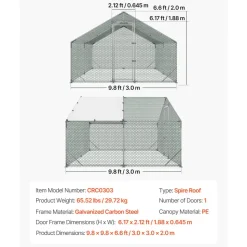 VEVOR Large Metal Chicken Coop 9.8x19.5x6.6 ft Walk-in Chicken Run House, Spire Roof Hen House Enclosure with Cover and Security Lock, Outdoor Duck Rabbit Cage Poultry Pen for Backyard, Farm, Yard