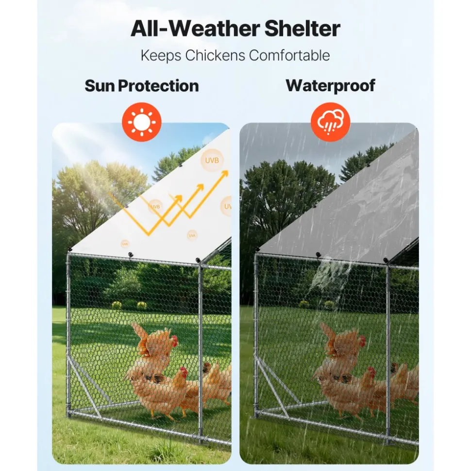 VEVOR Large Metal Chicken Coop 9.8x19.5x6.6 ft Walk-in Chicken Run House, Spire Roof Hen House Enclosure with Cover and Security Lock, Outdoor Duck Rabbit Cage Poultry Pen for Backyard, Farm, Yard