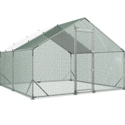 VEVOR Large Metal Chicken Coop 9.8x19.5x6.6 ft Walk-in Chicken Run House, Spire Roof Hen House Enclosure with Cover and Security Lock, Outdoor Duck Rabbit Cage Poultry Pen for Backyard, Farm, Yard