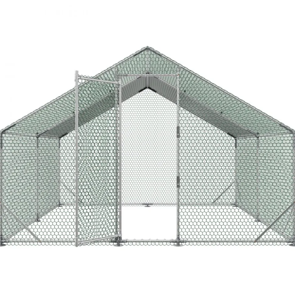 VEVOR Large Metal Chicken Coop 9.8x19.5x6.6 ft Walk-in Chicken Run House, Spire Roof Hen House Enclosure with Cover and Security Lock, Outdoor Duck Rabbit Cage Poultry Pen for Backyard, Farm, Yard