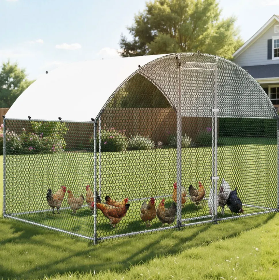 VEVOR Large Metal Chicken Coop 9.8x6.6x6.6 ft Walk-in Chicken Run House, Doom Roof Hen House Enclosure with Cover and Security Lock, Outdoor Duck Rabbit Cage Poultry Pen for Backyard, Farm, Yard Use