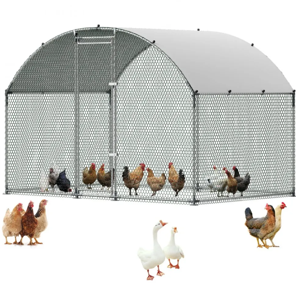 VEVOR Large Metal Chicken Coop 9.8x6.6x6.6 ft Walk-in Chicken Run House, Doom Roof Hen House Enclosure with Cover and Security Lock, Outdoor Duck Rabbit Cage Poultry Pen for Backyard, Farm, Yard Use