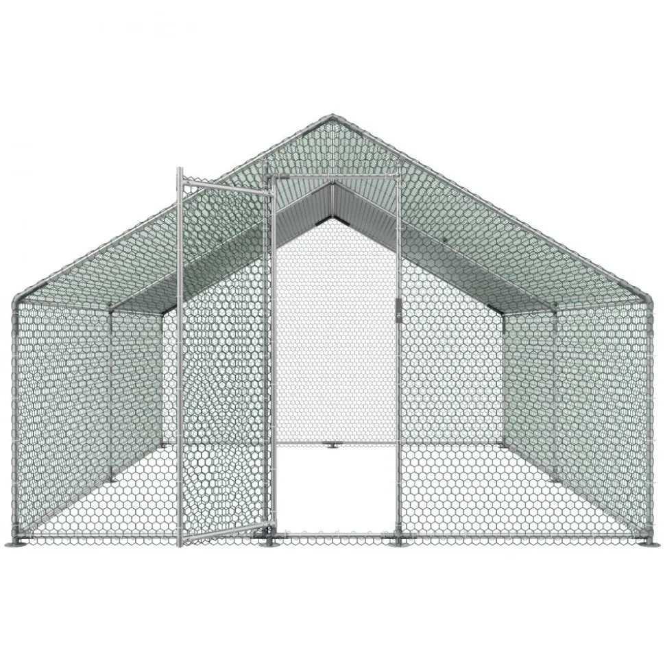 VEVOR Large Metal Chicken Coop, 9.8 x 13.1 x 6.6 ft, Walk-in Chicken Runs with Waterproof Cover, Spire Roof Hen House Enclosure with Lock, Outdoor Duck Rabbit Cage Poultry Pen for Backyard, Farm, Yard