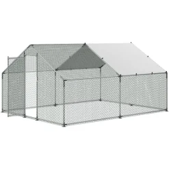VEVOR Large Metal Chicken Coop, 9.8 x 13.1 x 6.6 ft, Walk-in Chicken Runs with Waterproof Cover, Spire Roof Hen House Enclosure with Lock, Outdoor Duck Rabbit Cage Poultry Pen for Backyard, Farm, Yard