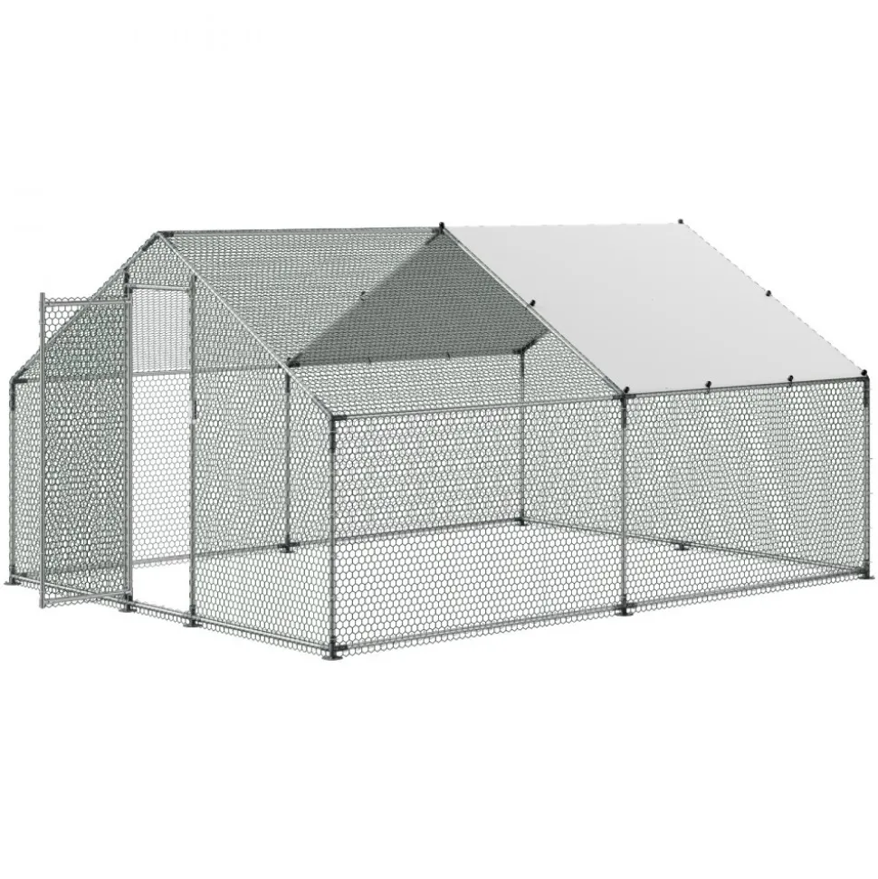 VEVOR Large Metal Chicken Coop, 9.8 x 13.1 x 6.6 ft, Walk-in Chicken Runs with Waterproof Cover, Spire Roof Hen House Enclosure with Lock, Outdoor Duck Rabbit Cage Poultry Pen for Backyard, Farm, Yard