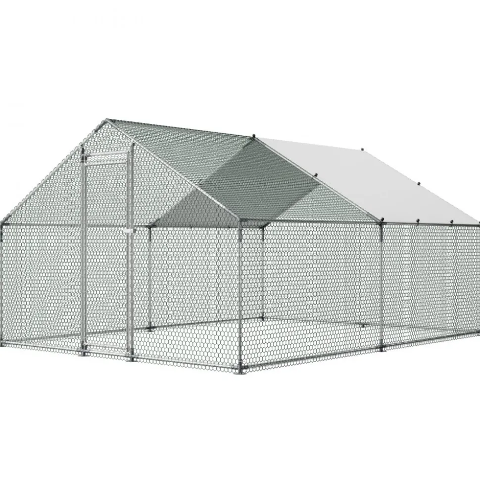 VEVOR Large Metal Chicken Coop, 9.8 x 13.1 x 6.6 ft, Walk-in Chicken Runs with Waterproof Cover, Spire Roof Hen House Enclosure with Lock, Outdoor Duck Rabbit Cage Poultry Pen for Backyard, Farm, Yard