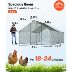 VEVOR Large Metal Chicken Coop, 9.8 x 13.1 x 6.6 ft, Walk-in Chicken Runs with Waterproof Cover, Spire Roof Hen House Enclosure with Lock, Outdoor Duck Rabbit Cage Poultry Pen for Backyard, Farm, Yard