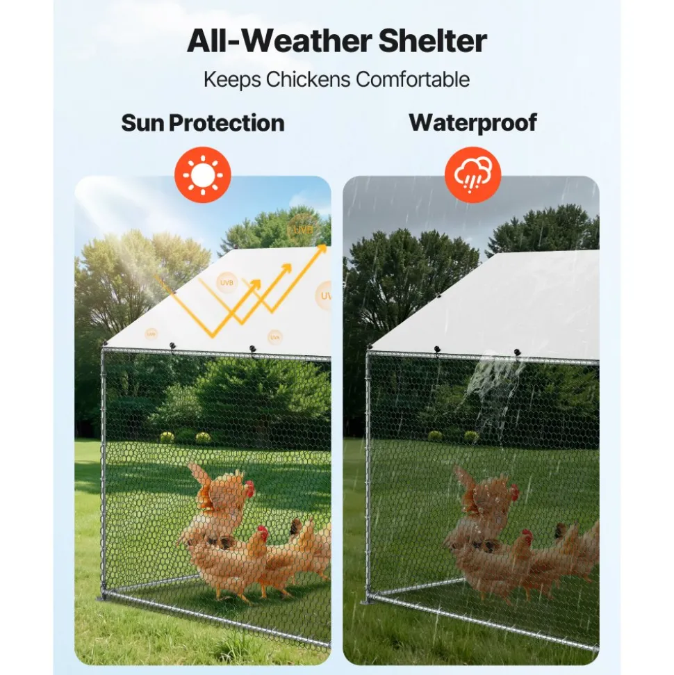 VEVOR Large Metal Chicken Coop, 9.8 x 13.1 x 6.6 ft, Walk-in Chicken Runs with Waterproof Cover, Spire Roof Hen House Enclosure with Lock, Outdoor Duck Rabbit Cage Poultry Pen for Backyard, Farm, Yard