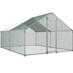 VEVOR Large Metal Chicken Coop, 9.8 x 13.1 x 6.6 ft, Walk-in Chicken Runs with Waterproof Cover, Spire Roof Hen House Enclosure with Lock, Outdoor Duck Rabbit Cage Poultry Pen for Backyard, Farm, Yard