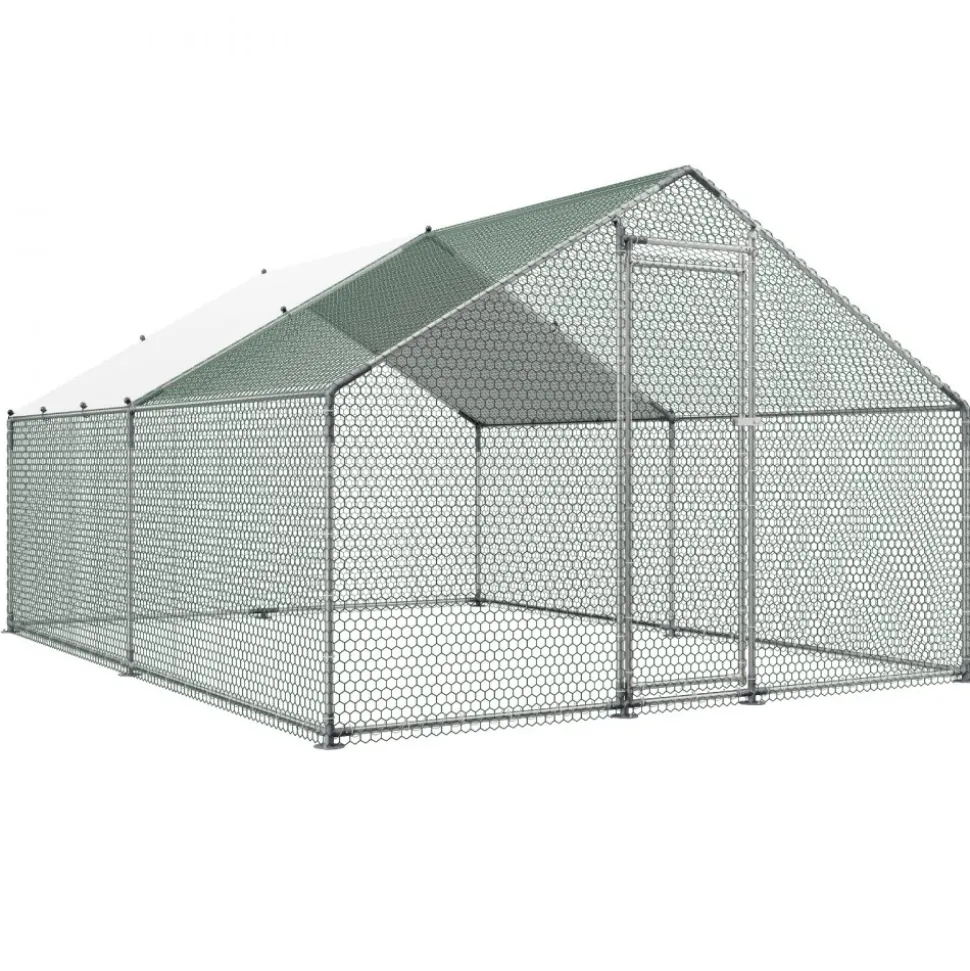 VEVOR Large Metal Chicken Coop, 9.8 x 13.1 x 6.6 ft, Walk-in Chicken Runs with Waterproof Cover, Spire Roof Hen House Enclosure with Lock, Outdoor Duck Rabbit Cage Poultry Pen for Backyard, Farm, Yard