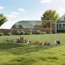 VEVOR Large Metal Chicken Coop, 9 x 25 x 6.6 ft, Walk-in Chicken Run House with Waterproof Cover & Sturdy Frame, Dome Roof Poultry Cage Duck Pen for Rabbit Hen Goose Duck Outdoor Backyard Farm Use