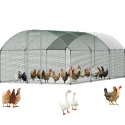 VEVOR Large Metal Chicken Coop, 9.8 x 19.7 x 6.6 ft, Walk-in Chicken Runs with Waterproof Cover, Dome Roof Hen House Enclosure with Lock, Outdoor Duck Rabbit Cage Poultry Pen for Backyard, Farm, Yard