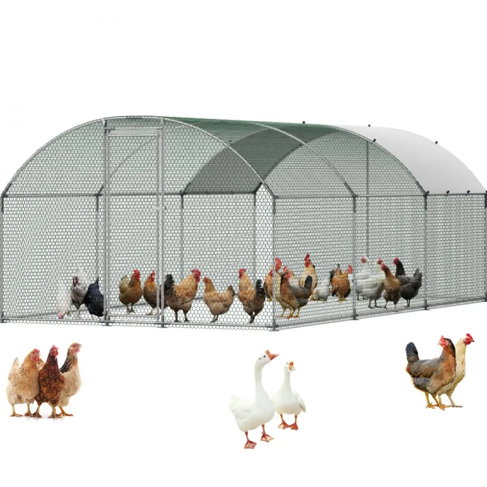 VEVOR Large Metal Chicken Coop, 9.8 x 19.7 x 6.6 ft, Walk-in Chicken Runs with Waterproof Cover, Dome Roof Hen House Enclosure with Lock, Outdoor Duck Rabbit Cage Poultry Pen for Backyard, Farm, Yard