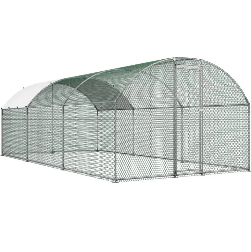 VEVOR Large Metal Chicken Coop, 9.8 x 19.7 x 6.6 ft, Walk-in Chicken Runs with Waterproof Cover, Dome Roof Hen House Enclosure with Lock, Outdoor Duck Rabbit Cage Poultry Pen for Backyard, Farm, Yard