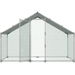 VEVOR Large Metal Chicken Coop,9.8 x 3.3 x 6.6 ft, Walk-in Chicken Run House with Waterproof Cover & Sturdy Frame, Spire Roof Poultry Cage Duck Pen for Rabbit Hen Goose Outdoor Backyard Farm Use