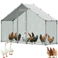 VEVOR Large Metal Chicken Coop,9.8 x 3.3 x 6.6 ft, Walk-in Chicken Run House with Waterproof Cover & Sturdy Frame, Spire Roof Poultry Cage Duck Pen for Rabbit Hen Goose Outdoor Backyard Farm Use