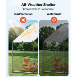 VEVOR Large Metal Chicken Coop,9.8 x 3.3 x 6.6 ft, Walk-in Chicken Run House with Waterproof Cover & Sturdy Frame, Spire Roof Poultry Cage Duck Pen for Rabbit Hen Goose Outdoor Backyard Farm Use