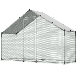 VEVOR Large Metal Chicken Coop,9.8 x 3.3 x 6.6 ft, Walk-in Chicken Run House with Waterproof Cover & Sturdy Frame, Spire Roof Poultry Cage Duck Pen for Rabbit Hen Goose Outdoor Backyard Farm Use