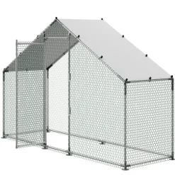 VEVOR Large Metal Chicken Coop,9.8 x 3.3 x 6.6 ft, Walk-in Chicken Run House with Waterproof Cover & Sturdy Frame, Spire Roof Poultry Cage Duck Pen for Rabbit Hen Goose Outdoor Backyard Farm Use