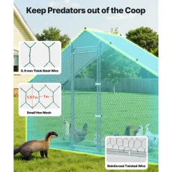 VEVOR Large Metal Chicken Coop,9.8 x 3.3 x 6.6 ft, Walk-in Chicken Run House with Waterproof Cover & Sturdy Frame, Spire Roof Poultry Cage Duck Pen for Rabbit Hen Goose Outdoor Backyard Farm Use