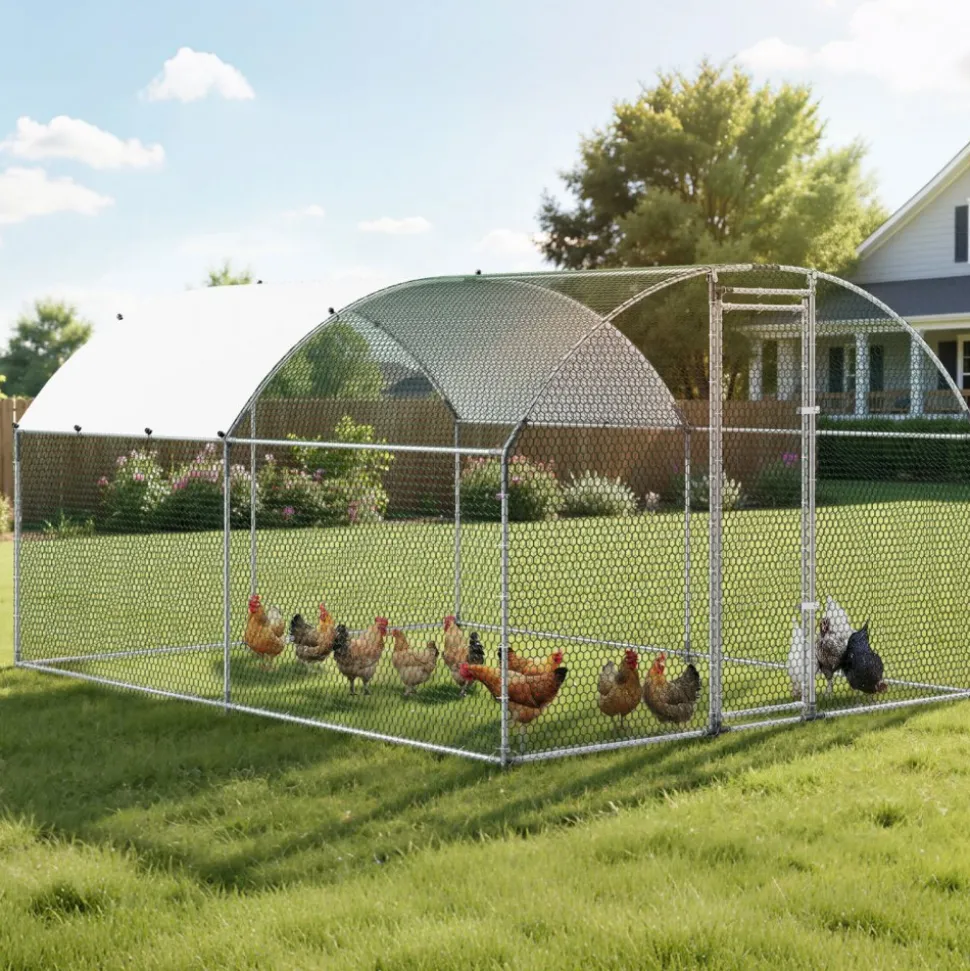 VEVOR Large Metal Chicken Coop 9.8x13x6.6 ft Walk-in Chicken Run House, Doom Roof Hen House Enclosure with Cover and Security Lock, Outdoor Duck Rabbit Cage Poultry Pen for Backyard, Farm, Yard Use