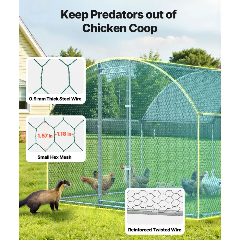 VEVOR Large Metal Chicken Coop 9.8x13x6.6 ft Walk-in Chicken Run House, Doom Roof Hen House Enclosure with Cover and Security Lock, Outdoor Duck Rabbit Cage Poultry Pen for Backyard, Farm, Yard Use