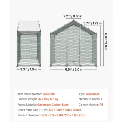 VEVOR Large Metal Chicken Coop,6.6 x 3.3 x 6.6 ft, Walk-in Chicken Run House with Waterproof Cover & Sturdy Frame, Spire Roof Poultry Cage Duck Pen for Rabbit Hen Goose Outdoor Backyard Farm Use