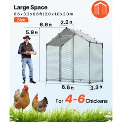 VEVOR Large Metal Chicken Coop,6.6 x 3.3 x 6.6 ft, Walk-in Chicken Run House with Waterproof Cover & Sturdy Frame, Spire Roof Poultry Cage Duck Pen for Rabbit Hen Goose Outdoor Backyard Farm Use
