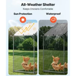 VEVOR Large Metal Chicken Coop,6.6 x 3.3 x 6.6 ft, Walk-in Chicken Run House with Waterproof Cover & Sturdy Frame, Spire Roof Poultry Cage Duck Pen for Rabbit Hen Goose Outdoor Backyard Farm Use