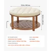 VEVOR Large Round Ottoman Coffee Table, 31.9 Inch Tufted Coffee Table with Solid Wood Shelf Storage, Linen Solid Upholstered Footrest Ottoman for Bedroom Living Room, 350 LBS, Linen Color