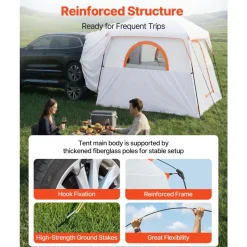 VEVOR Large SUV Tent for 6 Person, 10 x 9 FT 3-Season SUV Tailgate Tent with Ventilated Doors & Mesh Windows, PU2000mm Waterproof Dual-Use Car Rear Hatch Tents for Outdoor Camping Hiking