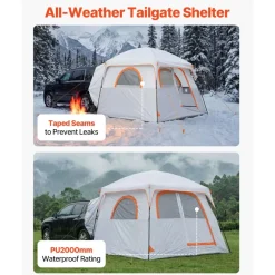 VEVOR Large SUV Tent for 6 Person, 10 x 9 FT 3-Season SUV Tailgate Tent with Ventilated Doors & Mesh Windows, PU2000mm Waterproof Dual-Use Car Rear Hatch Tents for Outdoor Camping Hiking
