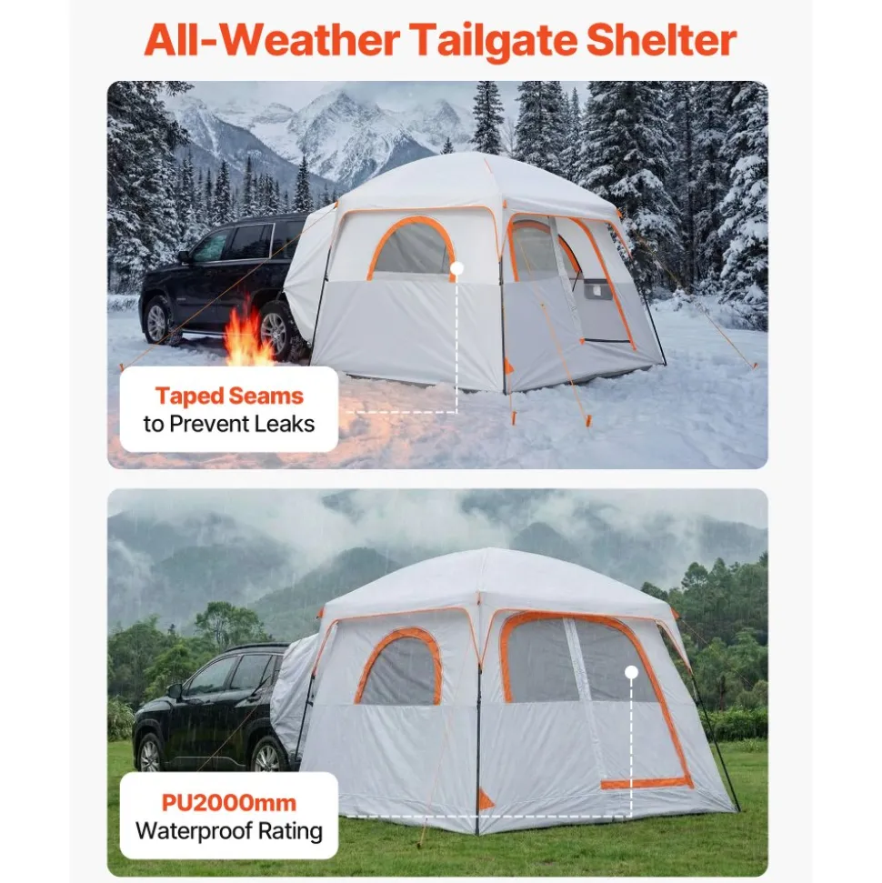 VEVOR Large SUV Tent for 6 Person, 10 x 9 FT 3-Season SUV Tailgate Tent with Ventilated Doors & Mesh Windows, PU2000mm Waterproof Dual-Use Car Rear Hatch Tents for Outdoor Camping Hiking