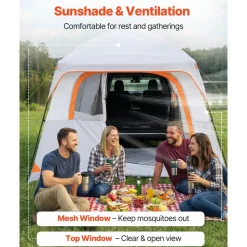 VEVOR Large SUV Tent for 6 Person, 10 x 9 FT 3-Season SUV Tailgate Tent with Ventilated Doors & Mesh Windows, PU2000mm Waterproof Dual-Use Car Rear Hatch Tents for Outdoor Camping Hiking