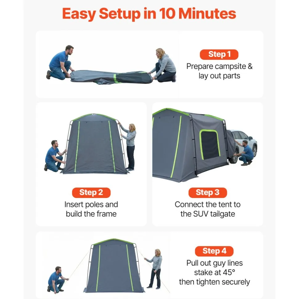 VEVOR Large SUV Tent for 5–9 Person, 10.6 x 8 FT All-Season SUV Tailgate Tent with Ventilated Door & Mesh Windows, PU3000mm Waterproof Dual-Use Car Rear Hatch Tents for Outdoor Camping Hiking