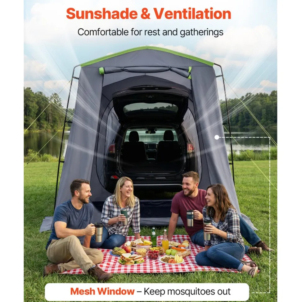 VEVOR Large SUV Tent for 5–9 Person, 10.6 x 8 FT All-Season SUV Tailgate Tent with Ventilated Door & Mesh Windows, PU3000mm Waterproof Dual-Use Car Rear Hatch Tents for Outdoor Camping Hiking